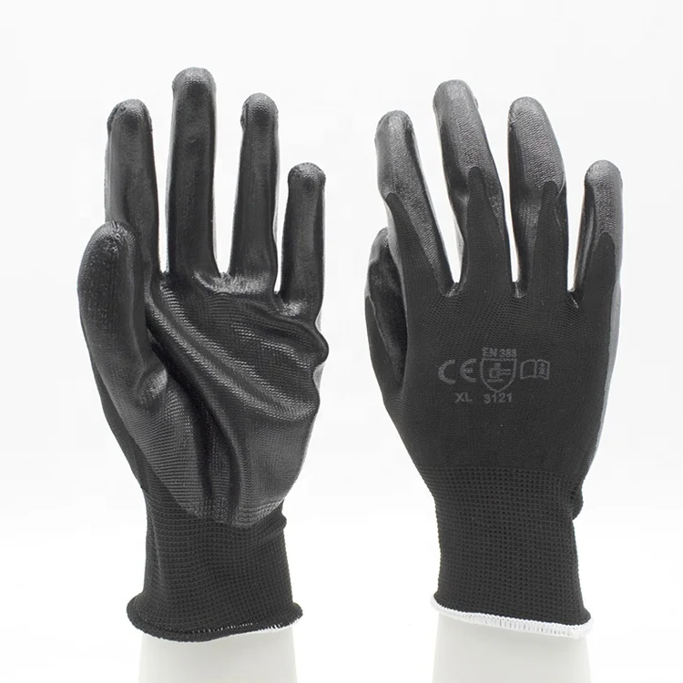 
Custom logo black nitrile coated work gloves oil chemical resistant industrial gloves work nitrile CE EN 388 