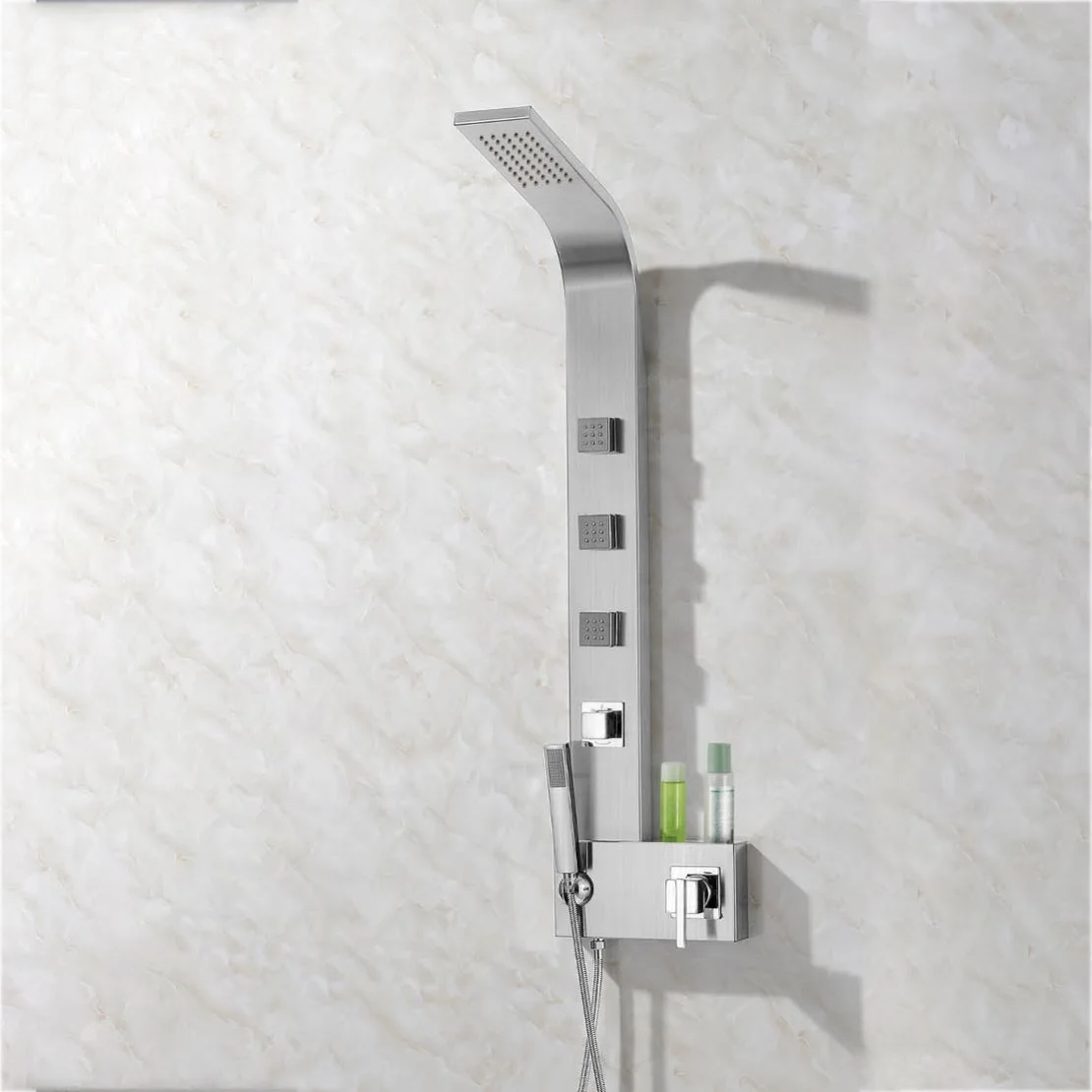 China Factory High Quality Anti Fingerprint Wire Drawing Rainshower Contains Four Thermostatic Shower Set Wall-Mounted System