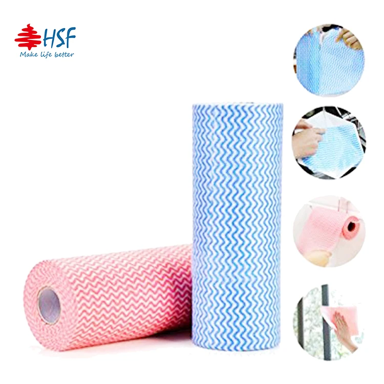 Wavyline colorful non woven spunlace wipes roll for home cleaning
