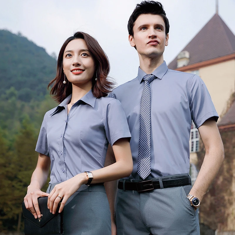 Wholesale China Factory Summer Short Sleeve Workwear Uniform Shirts Unisex Men Shirts