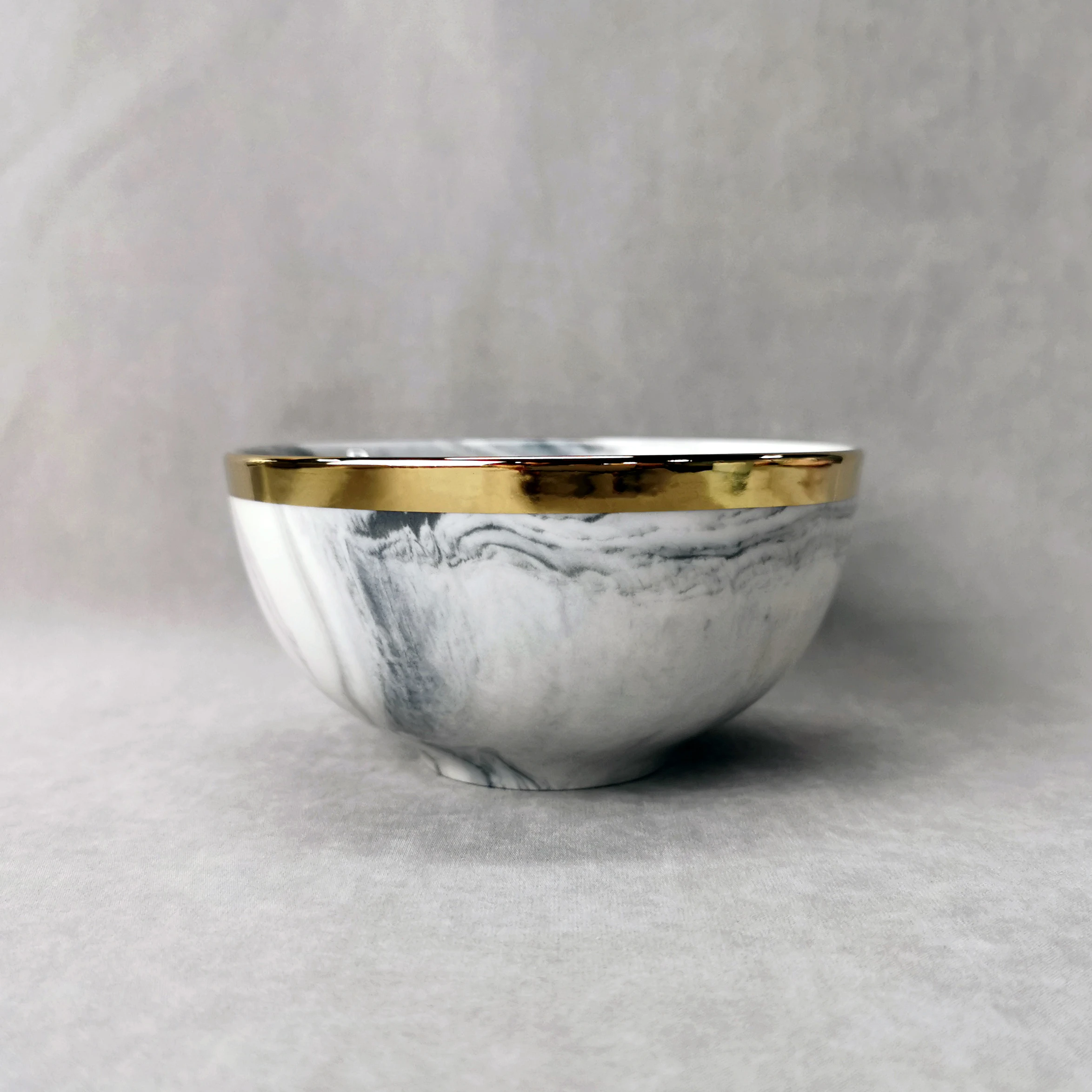 WKTB001 New products gold plated marble bowl soup noodle and salad ceramic bowls custom logo porcelain bowl with gold rim