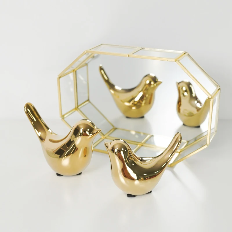 Simple modern ceramic animal gold crafts  bird Figurines ornaments home study living room office creative decorations