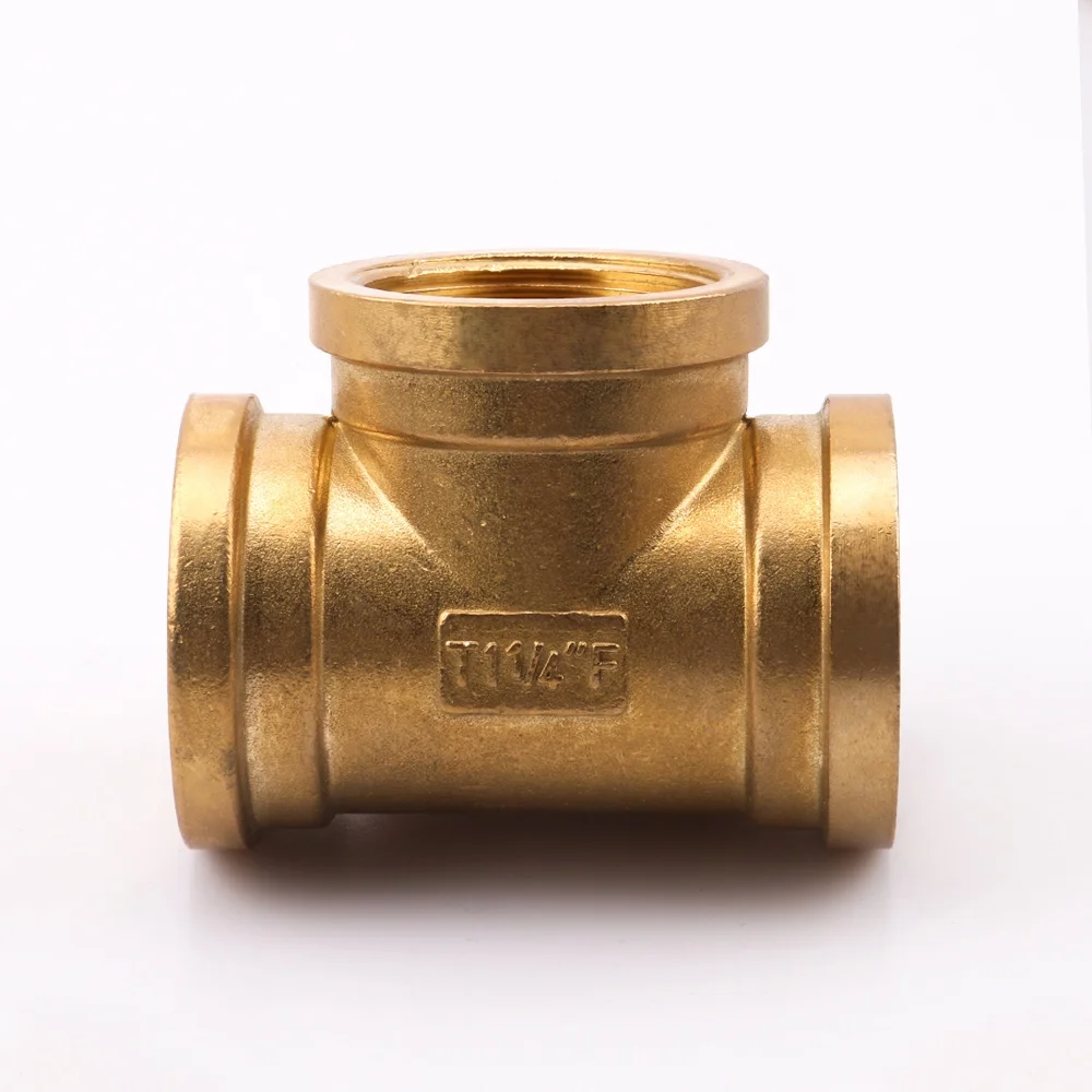 OUKE ALL SIZE EQUAL FEMALE THREE WAY THREADED TEE BRASS PLUMBING PIPE FITTINGS