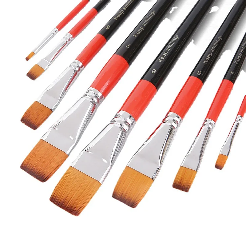 High Quality Flat Headed Nylon Hair Artists Brush Watercolor Gouache Acrylic Oil Painting Brush