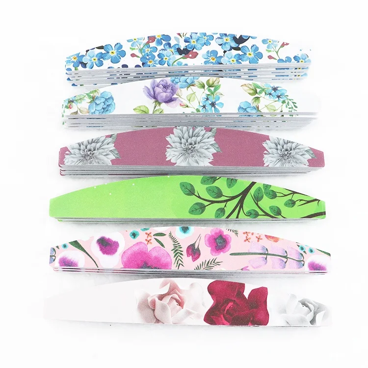 Ziri Wholesale Manicure Nail Art Tools Emery Board Full Printing Custom 180/240 Disposable Half moon Nail File with Logo