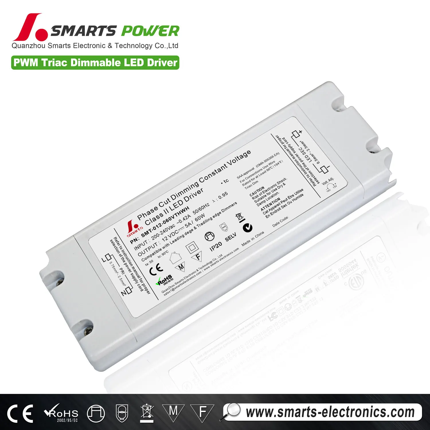 CE ROHS triac dimmable 12v 24v 30w 60w constant voltage led driver