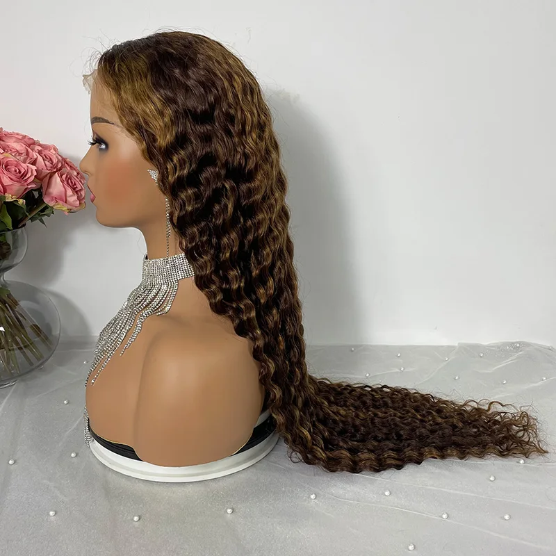 peruca de cabelo humano Highlight 1B Honey Brown Color Straight Bob Human Hair Lace Front Wigs Deep Wave Frontal Wig perruque