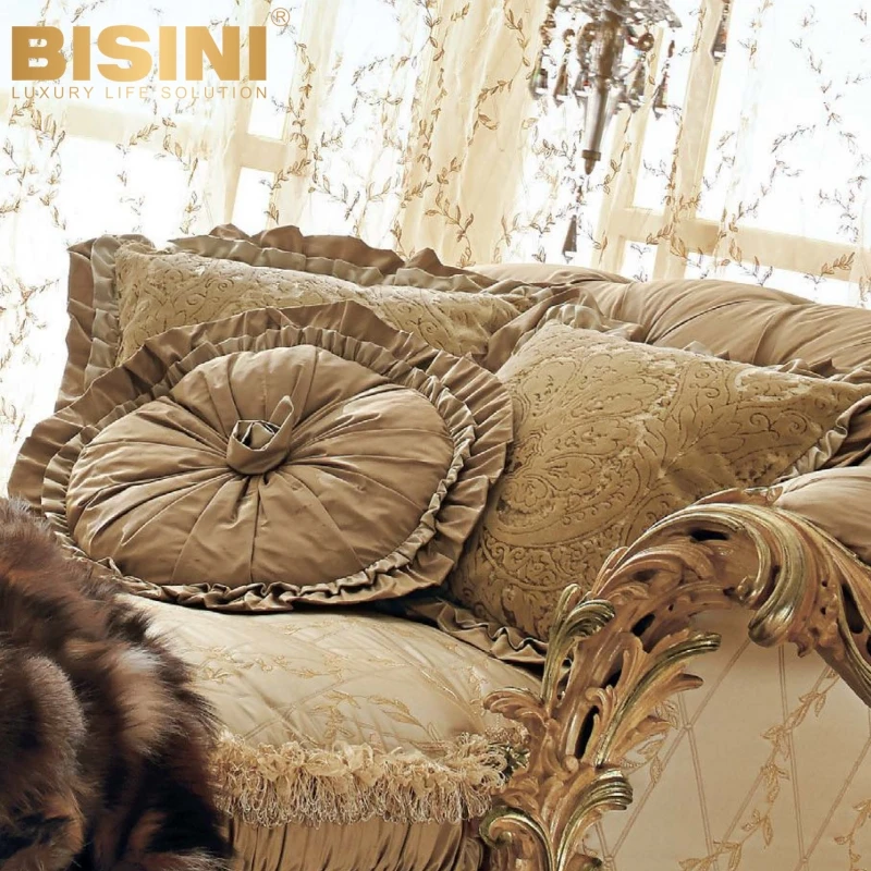 Luxury Custom Royal Palace French Style Empress Cushion Handcrafted Fabric Chaise Lounge Noble Imperial Round Cushion