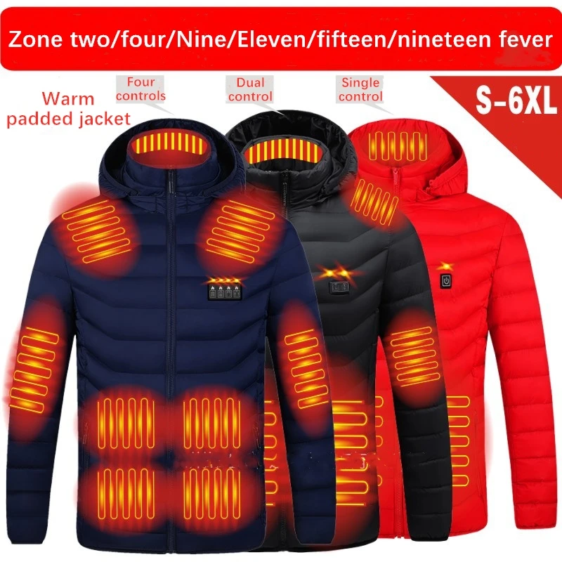 Xsunwing IN Stock Winter Outdoor Unisex S-6XL 2-21Heat Zone Rechargeable Battery USB Heating Heater Coat Insulated Heated Jacket