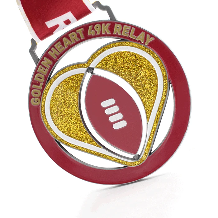 High Quality Blank Soft Enamel Gold Metal Relay Sport 3D Spinning Medal Customized Design