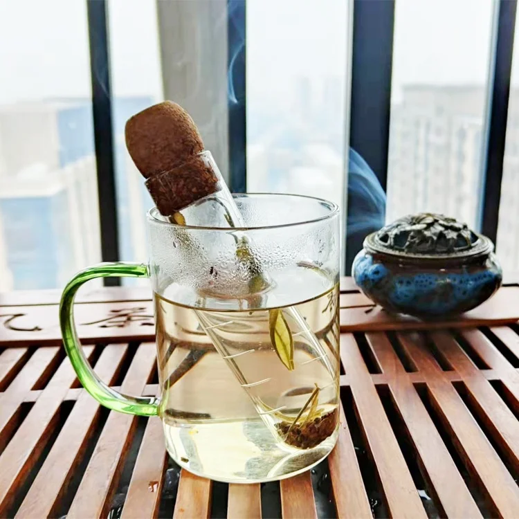 High Borosilicate Glass Tea Infuser with Cork Lid Strainer Tube Shape for Loose Tea Cylinder Transparent accessories infuser