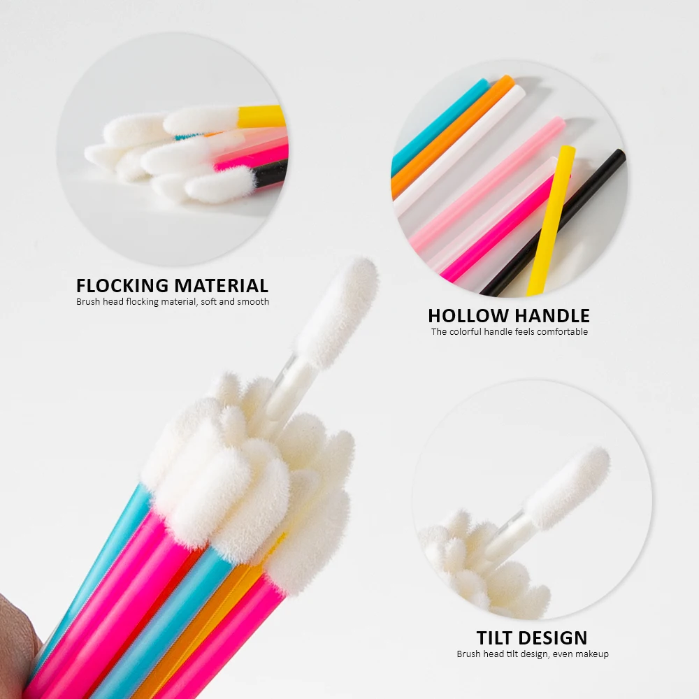 Multi-Color 50Pcs/Box Disposable Lip Brush Applicators Lipstick Applicator Wands For Lipstick Gloss With Case