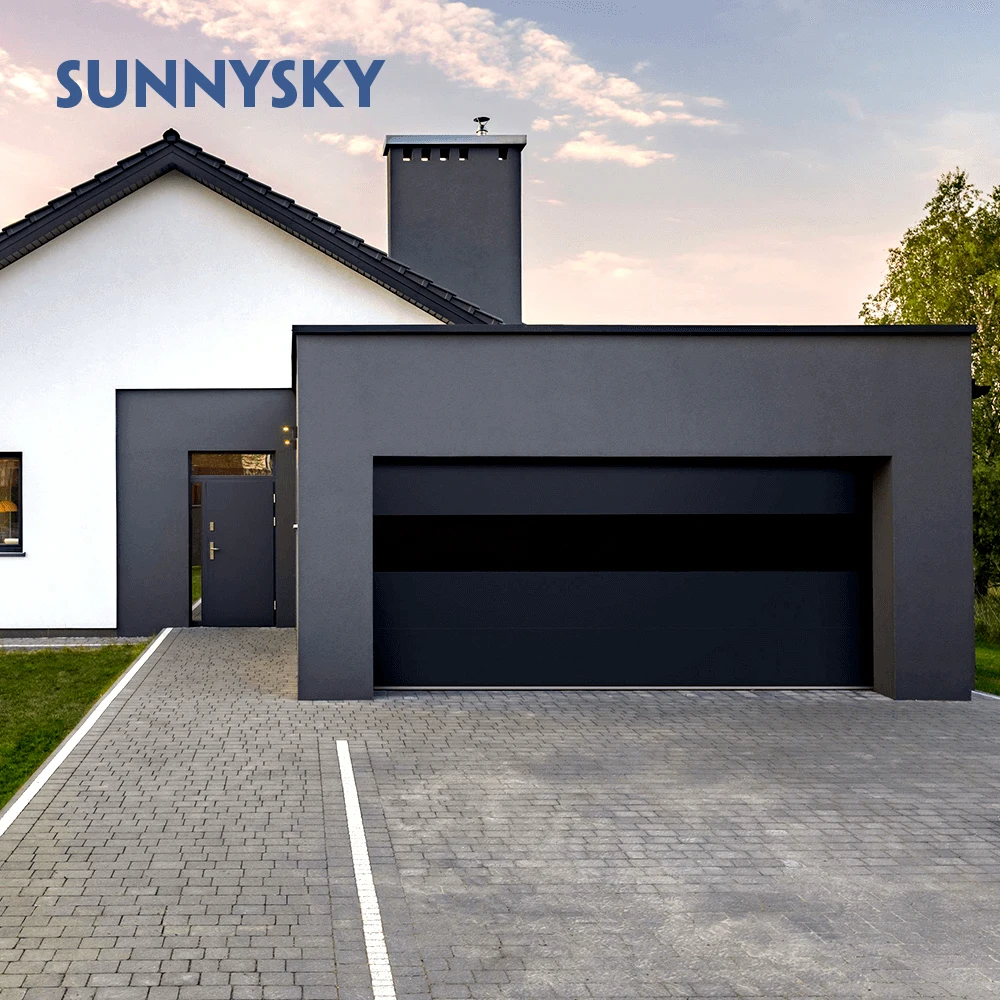 Aluminum alloy material frosted glass modern new black sectional panel garage door Tempered aluminum glass garage door