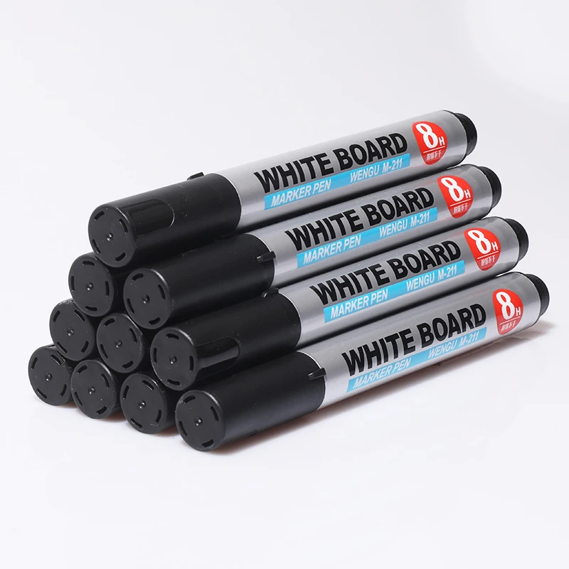 10pcs Large capacity Whiteboard Pen Markers Pen Water Marker School Supplies Plastic White Board Marker Erasable Glass Pen Black