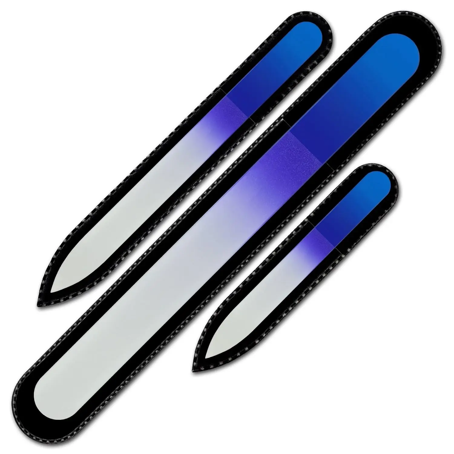 3pcs/set Double-Sided Rainbow Colors Etched Genuine Czech Tempered Glass Fingernail Files for Travel