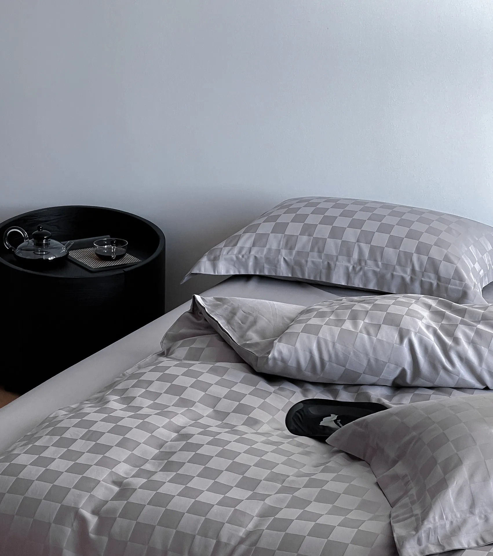 SANHOO Panic Buying Hotel Bedding Set Light Gray Chessboard Pattern Latest Models High Quality Organic Cotton Bedding Set