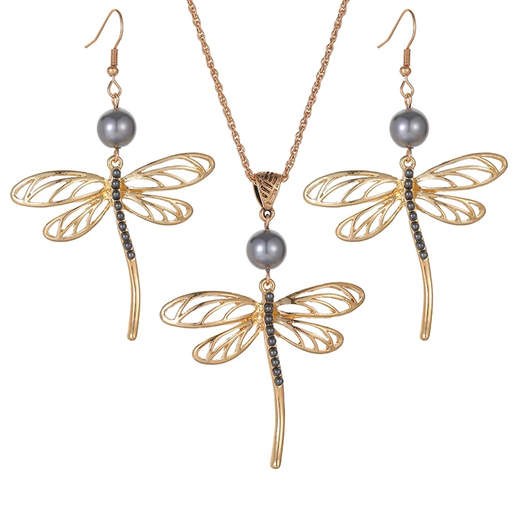 gold-plated fashion Samoa dragonfly earrings necklace set Hawaiian jewelry wholesale