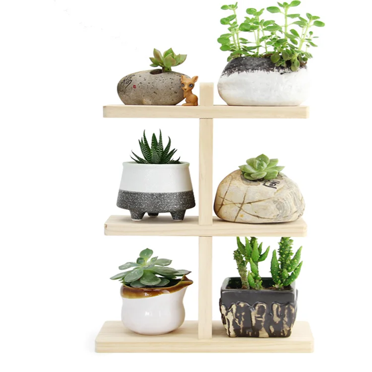 rustic wooden flower pot shelf wood rack for succulent home decor desk top organizer