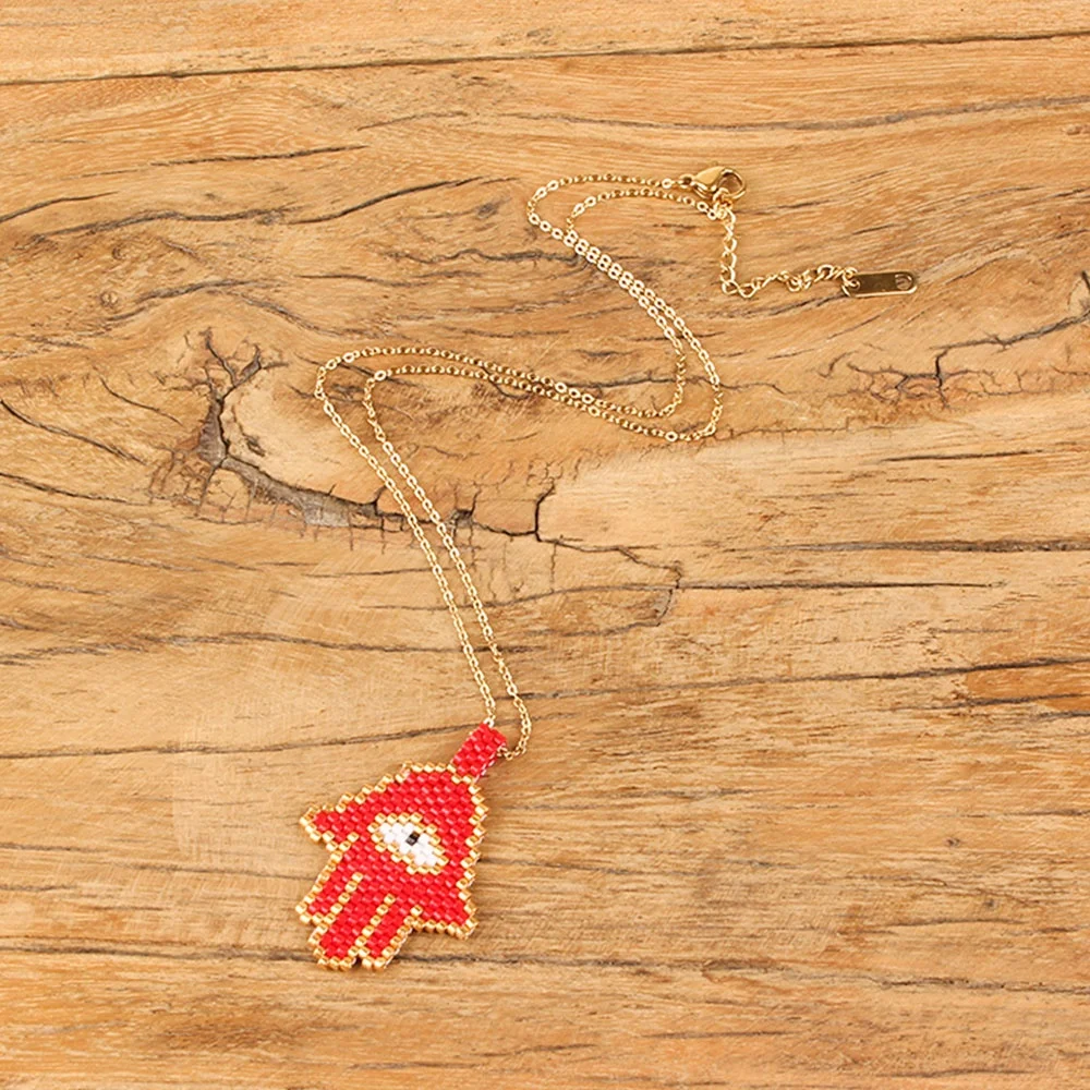 Moyamiya Fashion  Fatima hand lucky palm evil eye necklace Seed Bead hamsa jewelry necklace