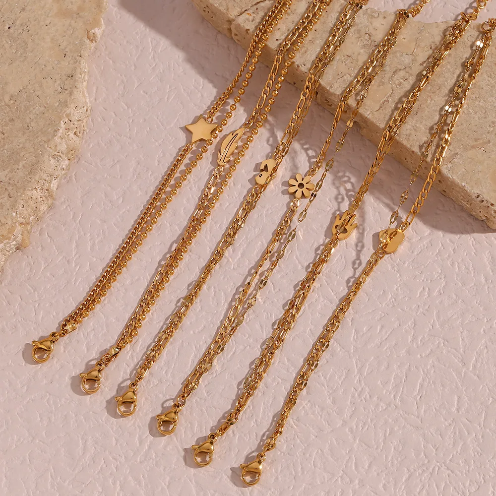 Custom Simple Women Double Pentagram Beads Twisted Chain Small Bracelet Minimalist Variety Bracelet