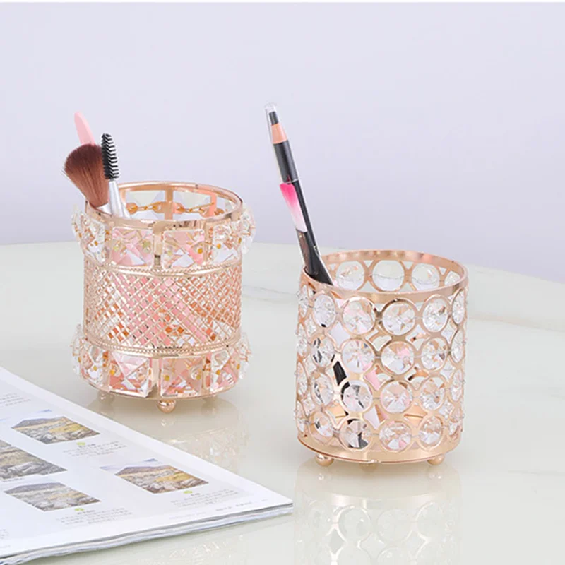 Gold & Silver Crystal Rhinestone Designs Beauty Nail Pen & Makeup Brush Holder