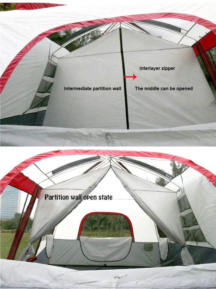Custom China travel 4 season la tente 2 rooms camping tents 12 persons waterproof outdoor family big camping tent for 12 persons