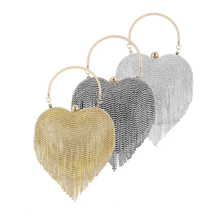 2020 Rhinestone Crown Box Clutch Evening Luxury Bags Party Prom Women's heart shape tassels Bling Glitter Purse