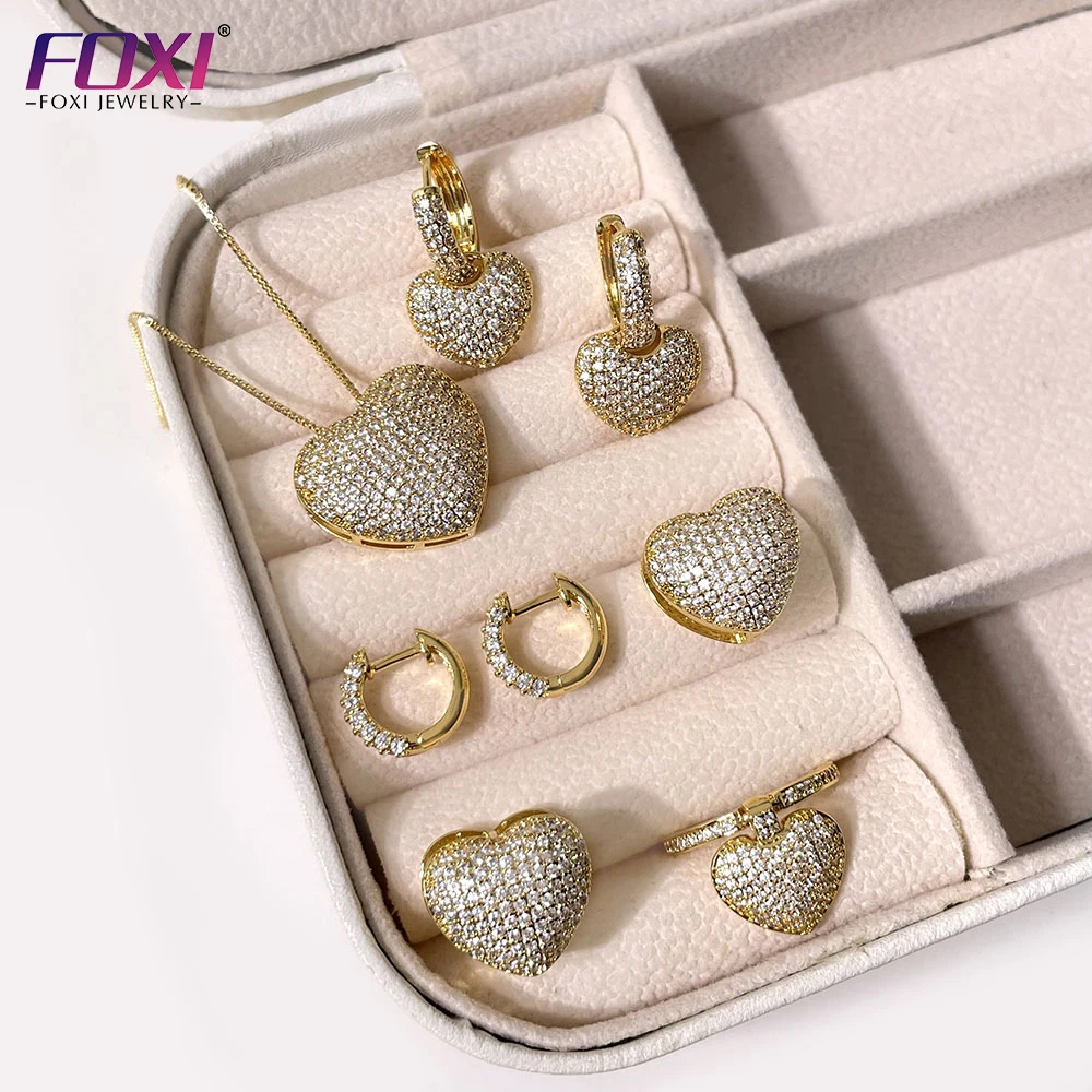 Foxi ювелирные изделия 18K позолоченные серебряные сердца с кубическим цирконием cz обруч серьги для