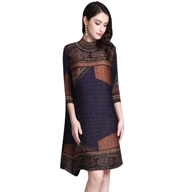 Женское винтажное короткое платье с воротником-стойкой