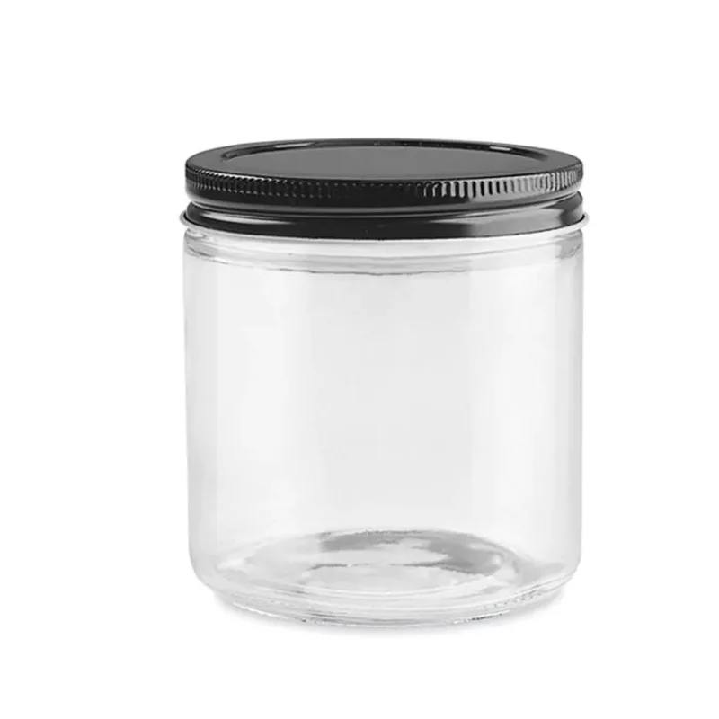 
Clear 250ml 9oz Straight Sided Glass Jars For Candle With Metal Black Screw Lid 