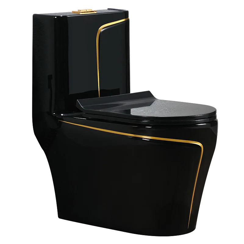 Ceramic Toilet Water Saving Big Impact 2023 Hot Sale Black Gold Bathroom Siphon One Piece Water Closet Toilet