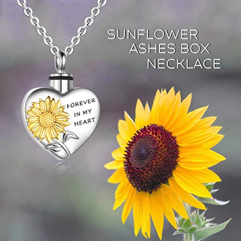 SUXUAN Jewelry Factory Heart Cremation Sunflower Pendants Necklace Memorial Ashes Keepsake Urn Necklace