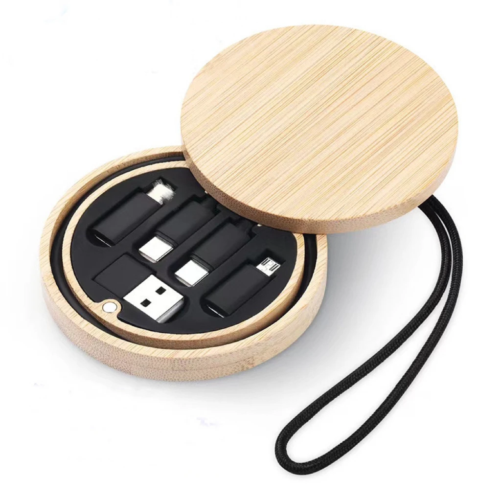 iStapromo Gifts Eco Friendly wooden USB Data Cable OTG Adapter Card Storage Set 60W Fast Charge Data Transfer charging cable