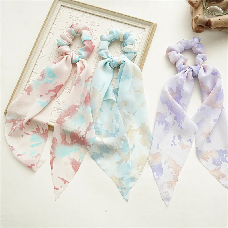 Summer silk scarf broken flower small fresh hairband female head rope bow streamer