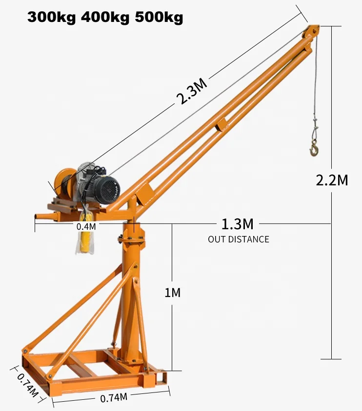 Уличный мини-кран с грузоподъемностью 500 кг, высота подъема 30 м для строительства, полный комплект 500kg-30m-220v