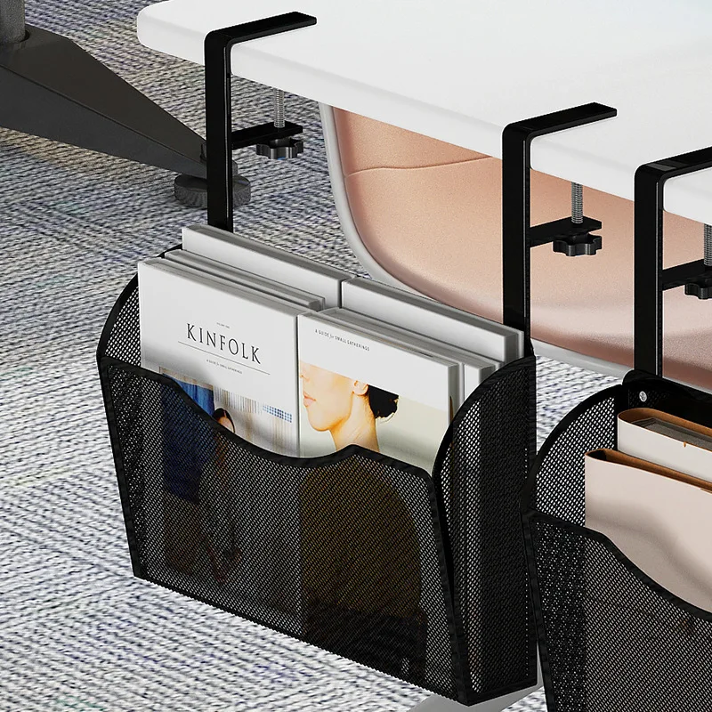 Dormitory desk-side organization storage rack under-the-desk book hanging basket shelf