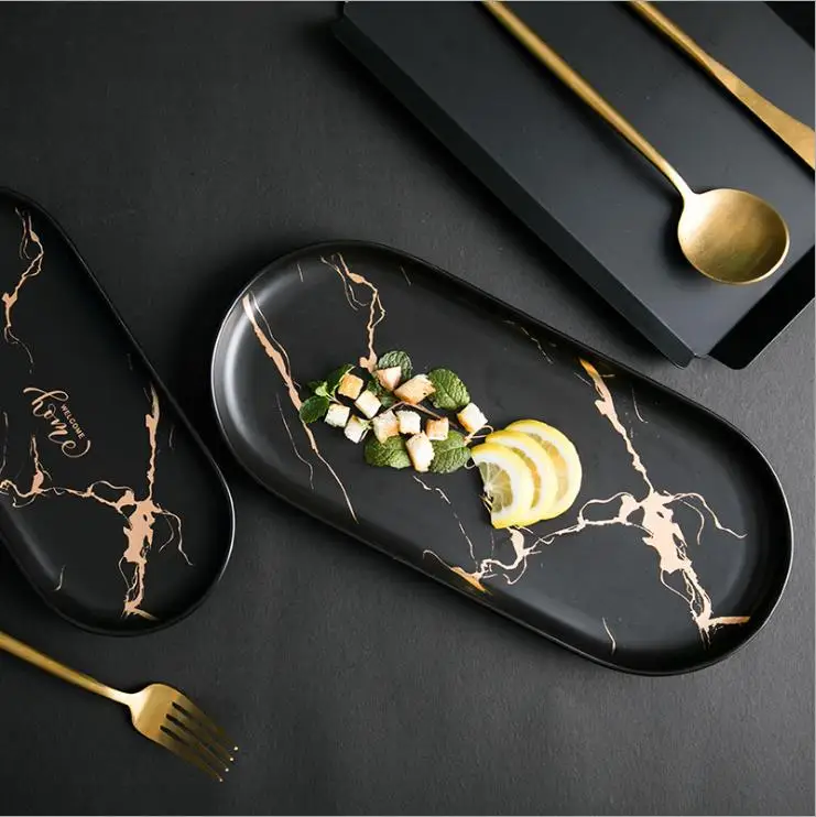 Custom Black round oval Marble Serving Tray/Ceramic  tray/serving tray for Home Hotel Restaurant