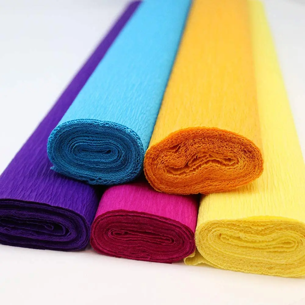 
wrapping colorful crepe paper roll 