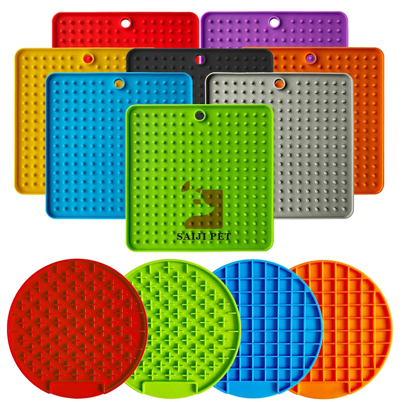 Saiji wholesale pet silicone slow feeder pad non-toxic pet placemat easy cleaning dog feeding lick mat