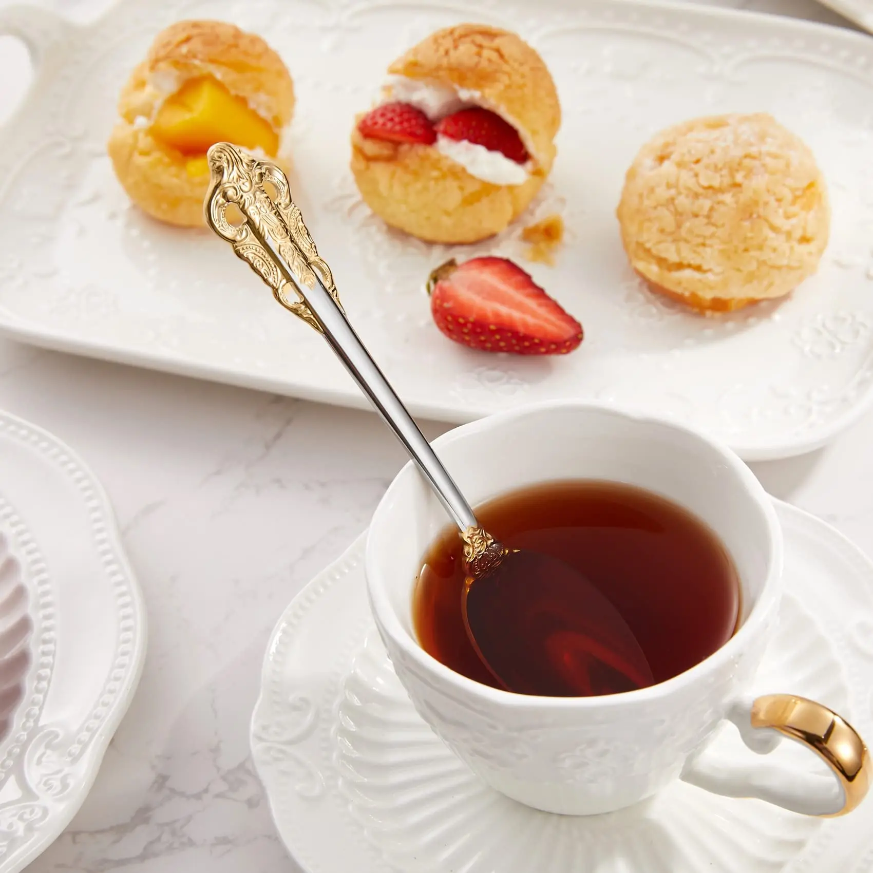 Vintage Luxury Stainless Steel 304 Gold And Silver Royal Antique Spoon For Dining