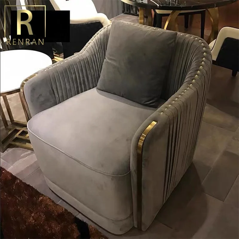 Modern home furniture 3-seater couch corner sofa with stainless steel base luxury velvet tufted sofa set for living room