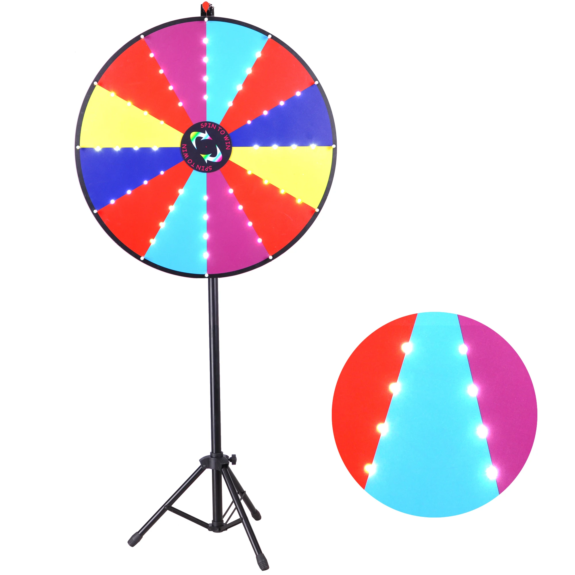Hot Selling 30 Inch Activity Game Prize Wheel Of Fortune Spinning Floor Standing Spinning Prize Wheel with LED&tripod