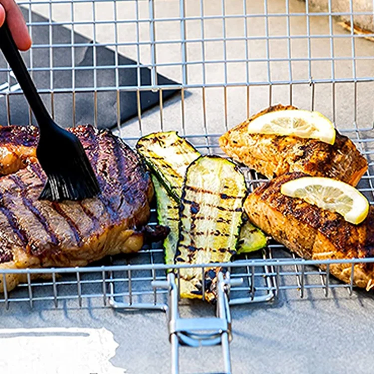 [AMZ HOT Sale]Stainless Steel Grilled Chicken Rack Wire Mesh Net Folder Basket Portable Fish Bbq Grill Set Basket