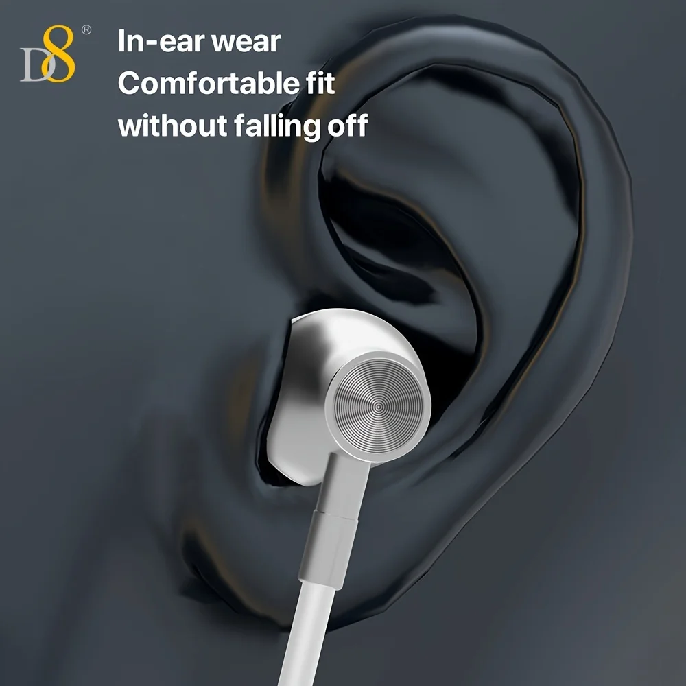 D8 Usb Type C Headphones In Ear Earphones Earbuds Mic Volume Earbud In-ear Headphones Gaming Headphones With Mic For Mobile