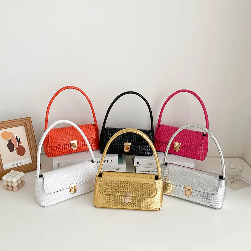 Z118 New Shopping Bag Retro Casual Lady Underarm Handbag Stone Pattern Shoulder Bag Female Solid Color Bag With Buckle