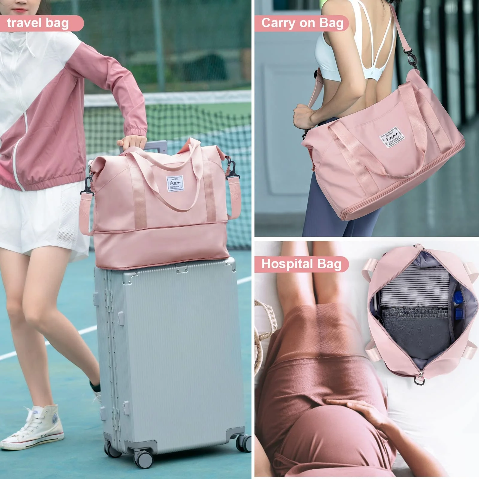 2024 Large Capacity Duffel Sports Bag Custom Logo Women Sport Crossbody Duffle Pink Gym Bag For Girls Gym