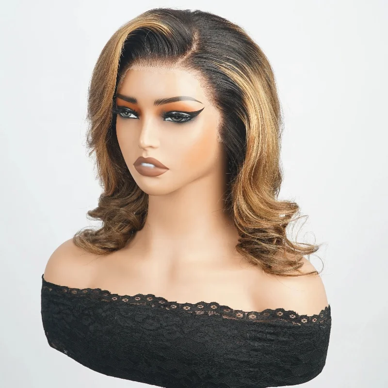 Royce 2024 New Products 13x4 Transparent Swiss Lace Bob,Wholesale Gold Color Short Curly Lace Frontal Bob Wigs