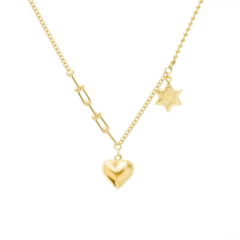 2023 Fashion Temperament Five-pointed Star Necklace Peach Heart Pendant Titanium Steel Necklace