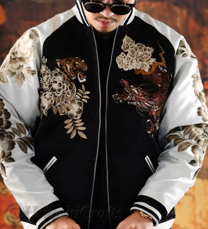 Trendy Wholesale Jacket Varsity Custom Bomber Jacket For Men Double Dragon & Phoenix Sukajan Souvenir Jackets at Bulk Prices OEM