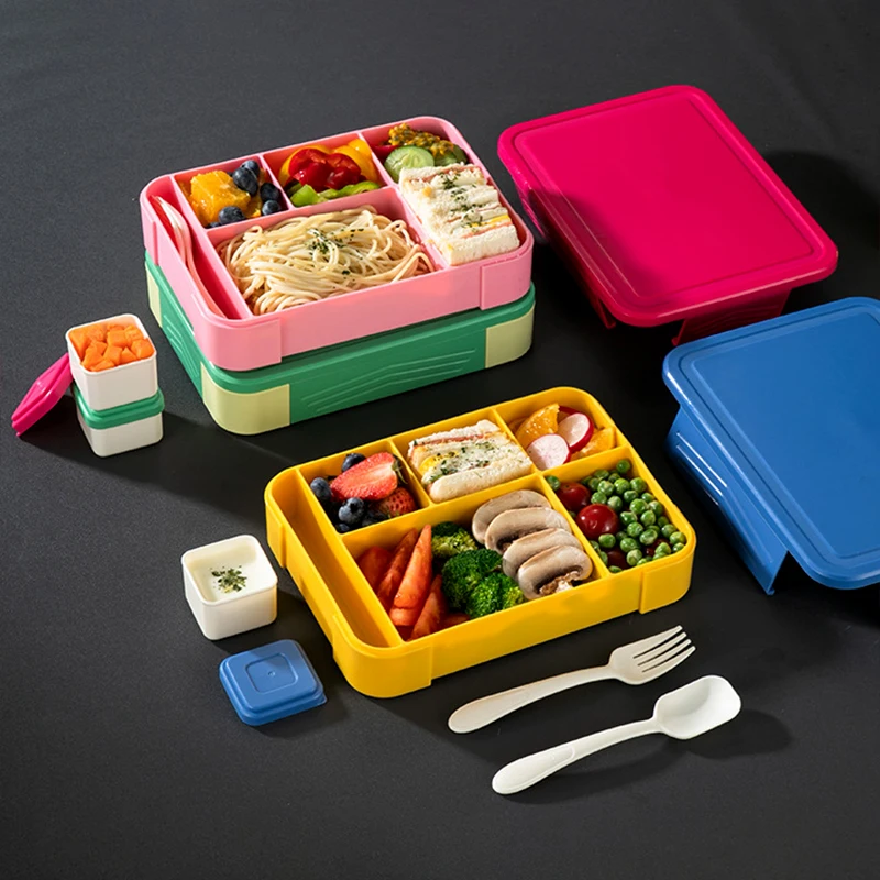 BPA-Free Leakproof Bento Lunch Container 6 Compartments Separate Sauce Box High Quality Salad Snack Container Cutlery Set Travel